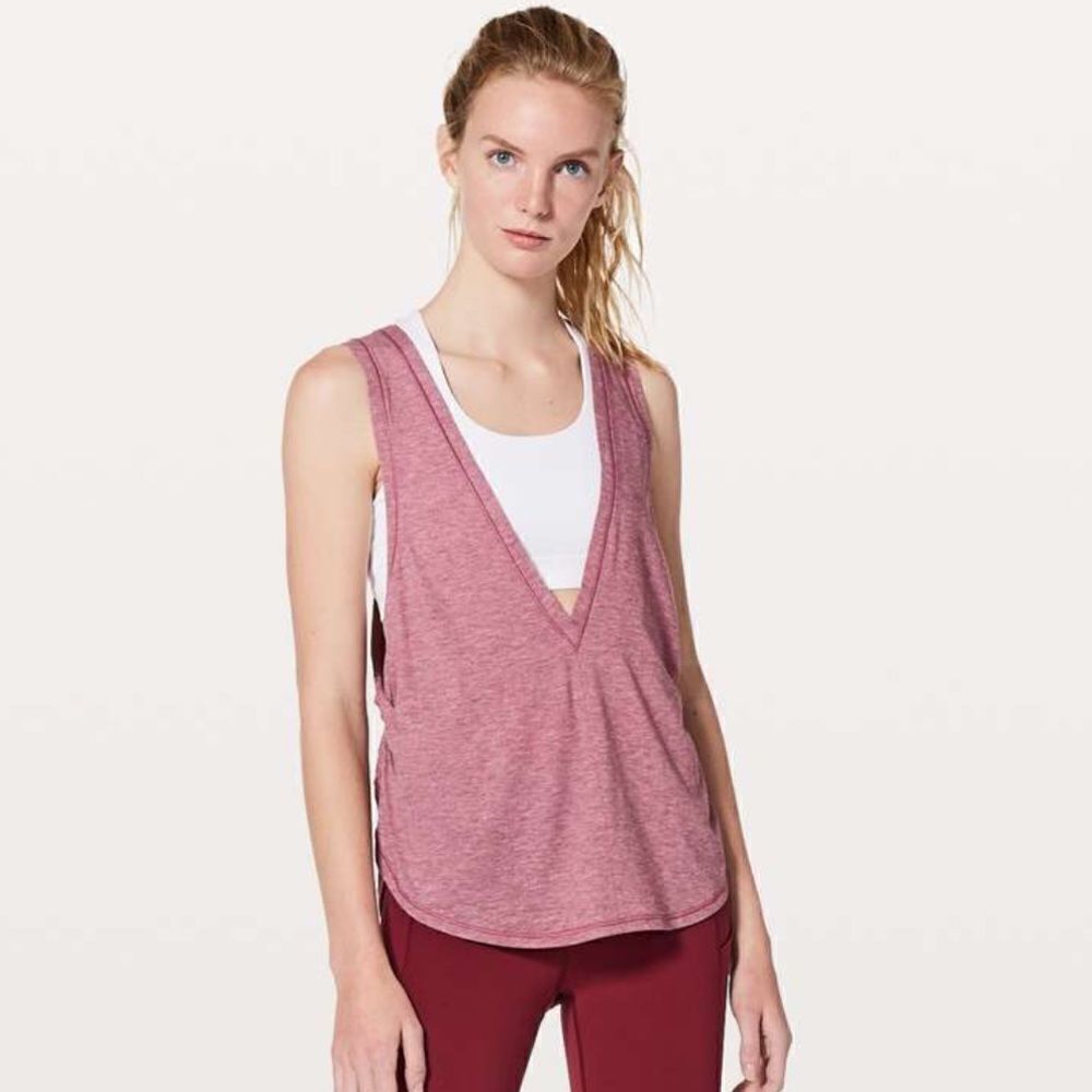 NWT New LULULEMON Victory Lap Tank Top Deep V Reversible HEMO Heathered Rose 6